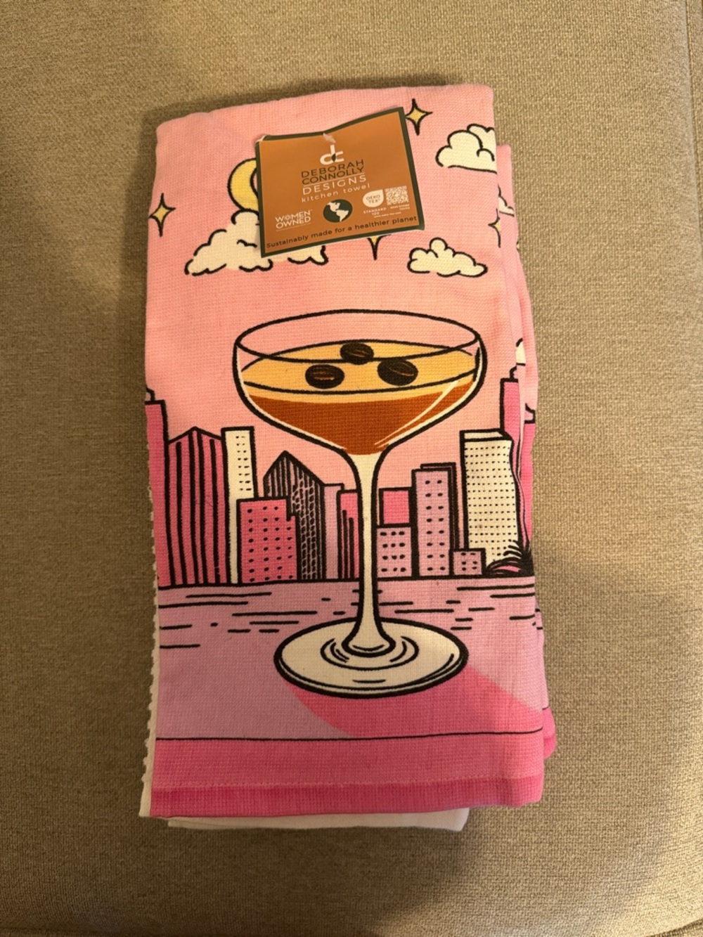 Deborah Conn Designs Pink Cocktail Kitchen Towel
